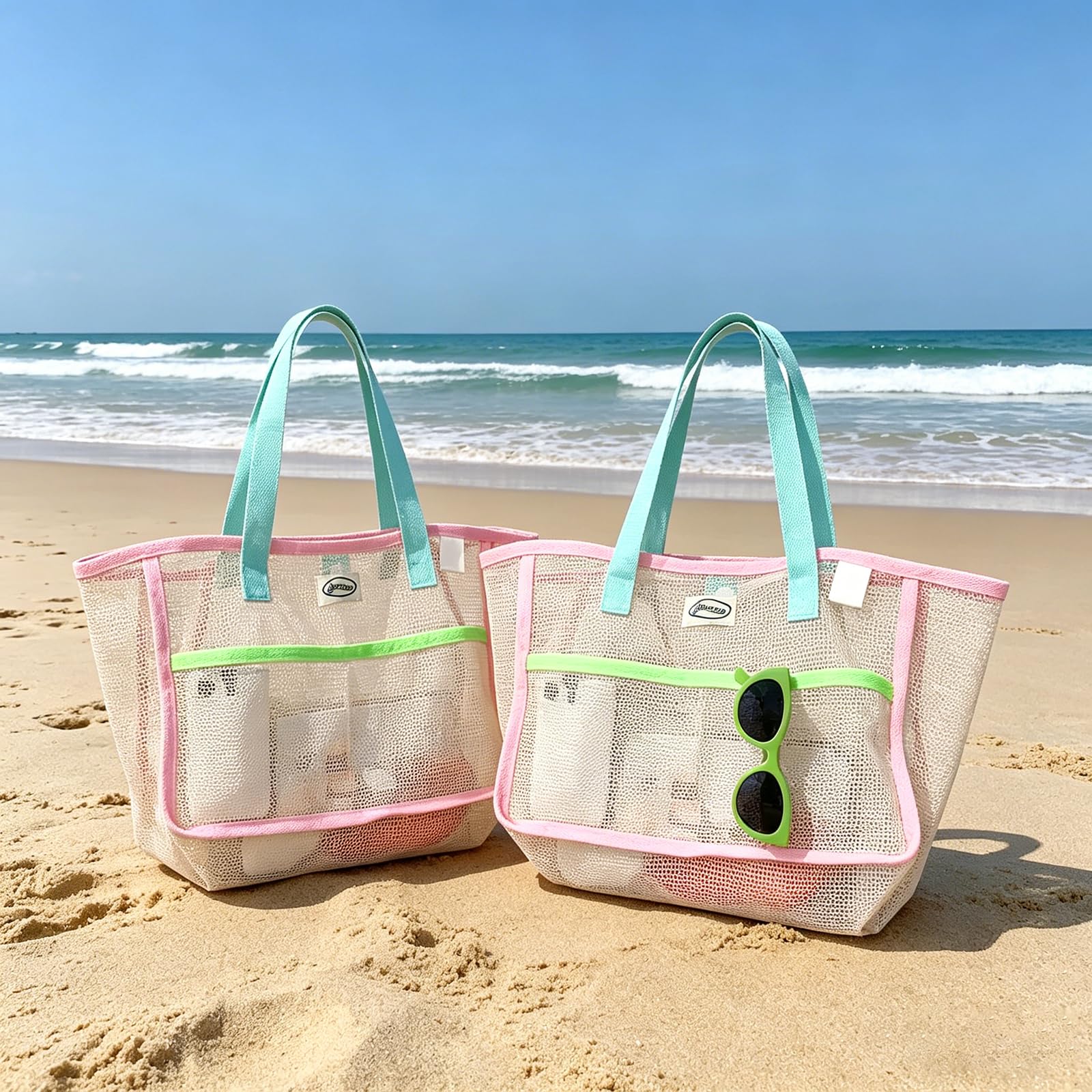 Travel Accessories Us - Torby plażowe damskie, kolorowe, składane, siatkowe
