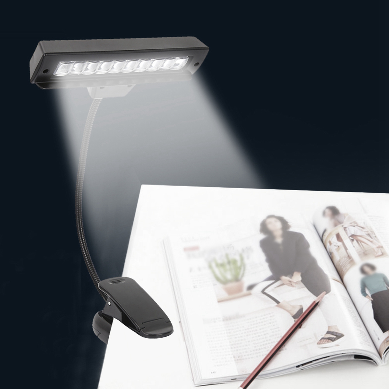 Book Light Flexible - Lampka do statywu muzycznego z klipsem,