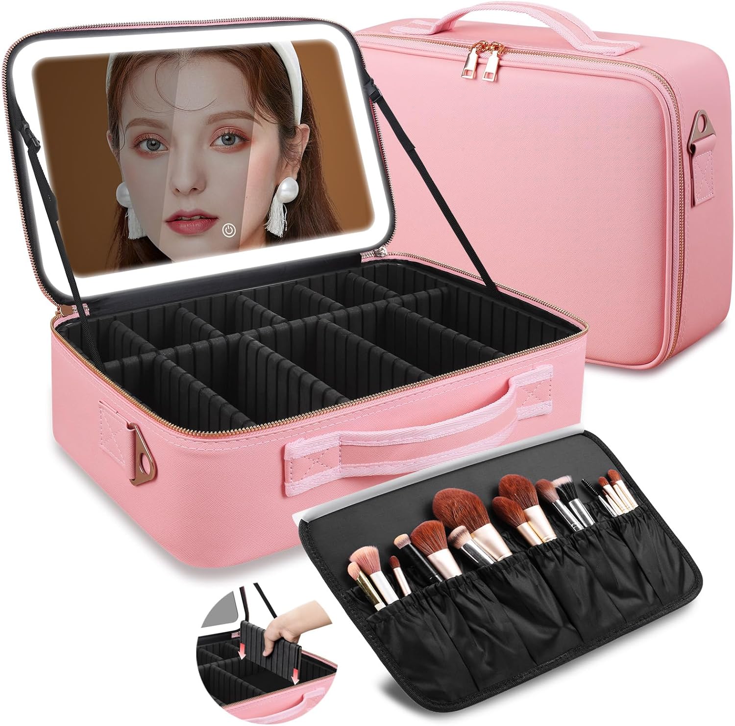 Travel Packing Accessories - Duża kosmetyczka z lustrem LED 15''X11''